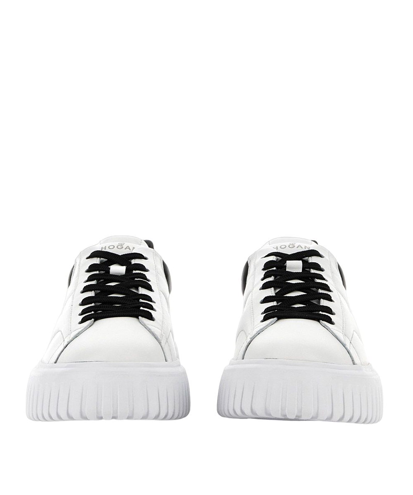 Dynamic White Leather Sneakers With Black Accents