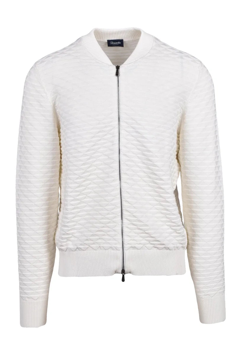 Cotton Zip Cardigan - White