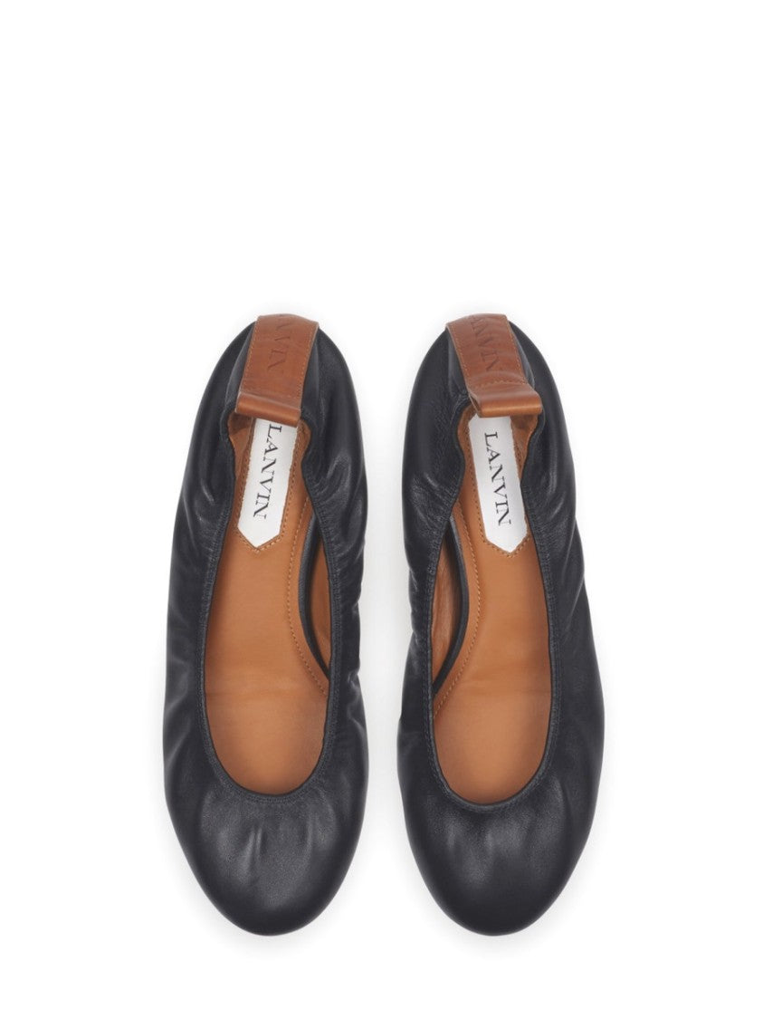 Gathered Design Leather Ballerina Flats