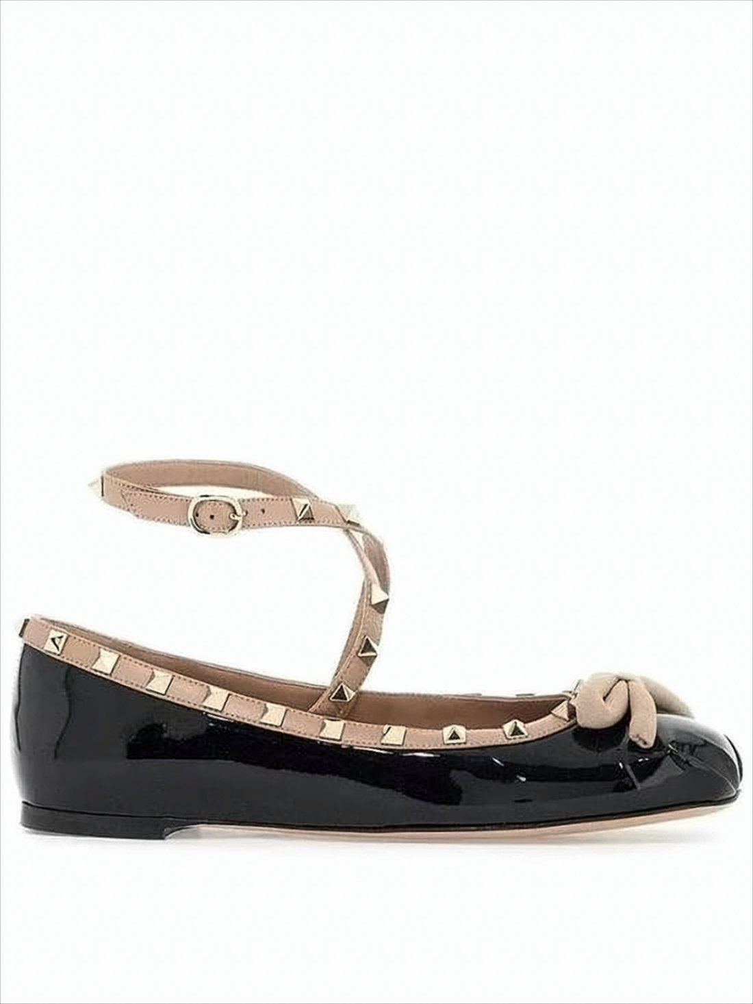 Glossy Black Leather Flats with Bow