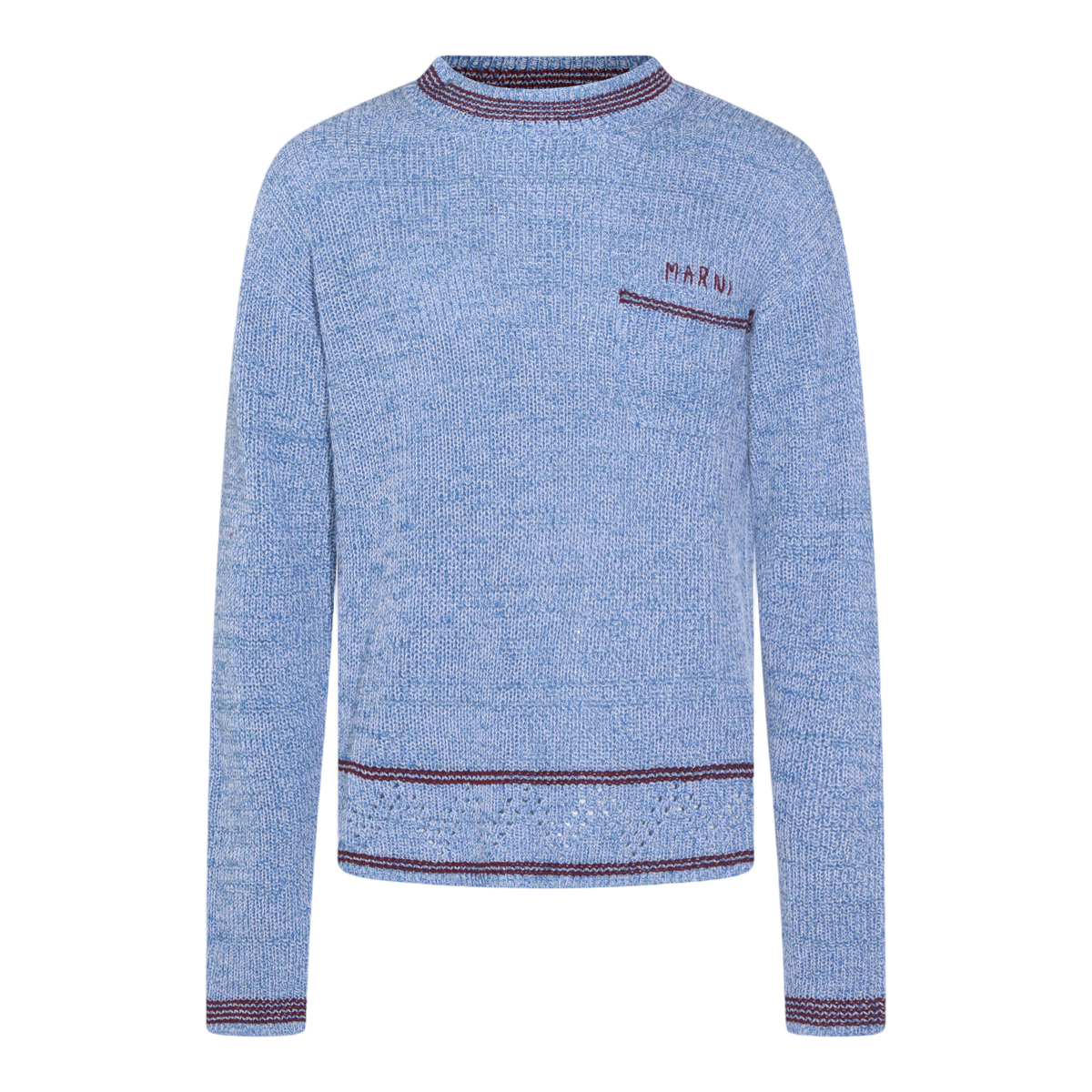 Textured Knit Sweater With Contrasting Trim And Chest Pocket