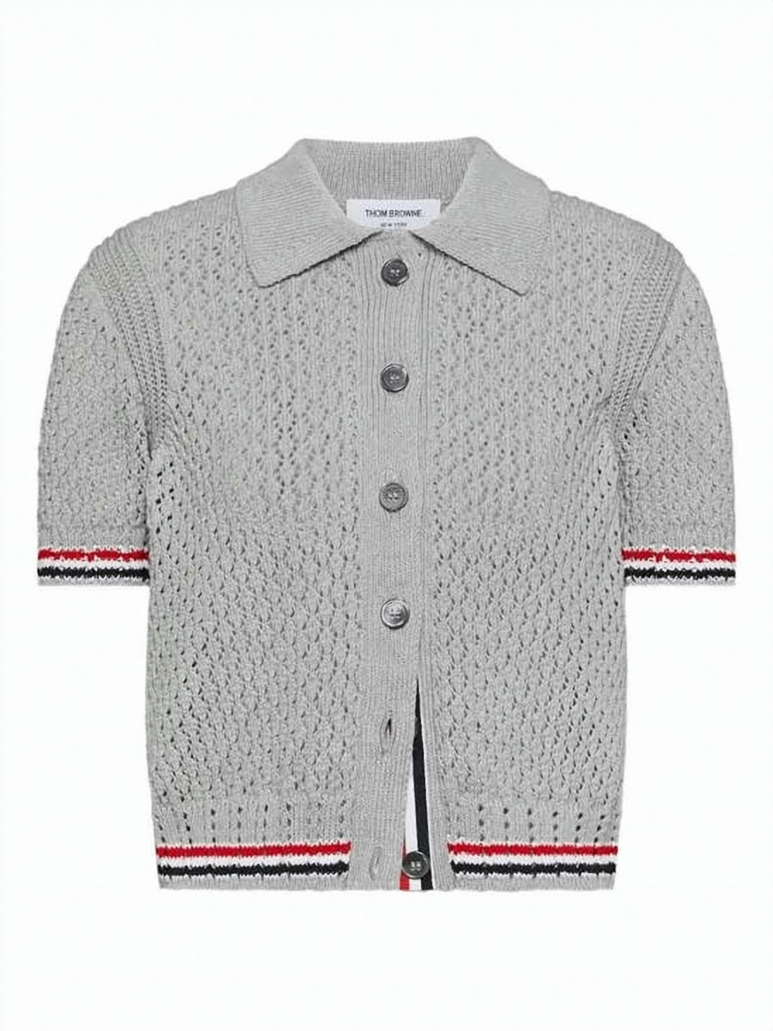 Short-Sleeved Button-Up Cardigan With Open-Knit Design