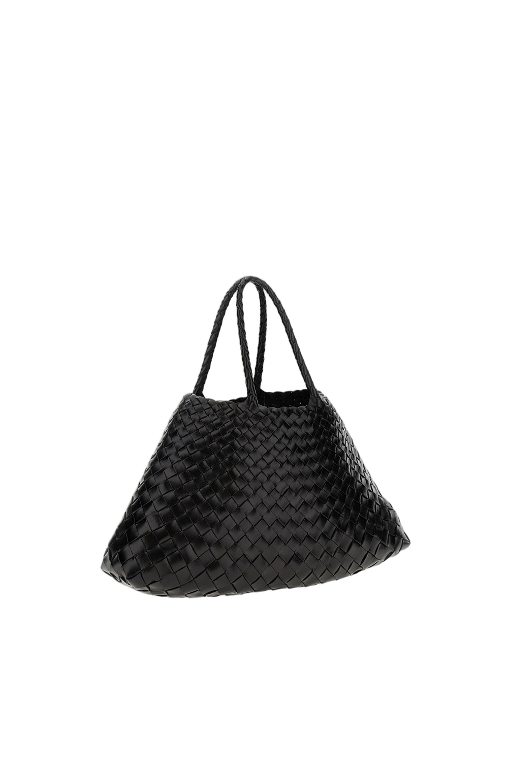 Tapered Black Buffalo Calf Leather Handwoven Bag