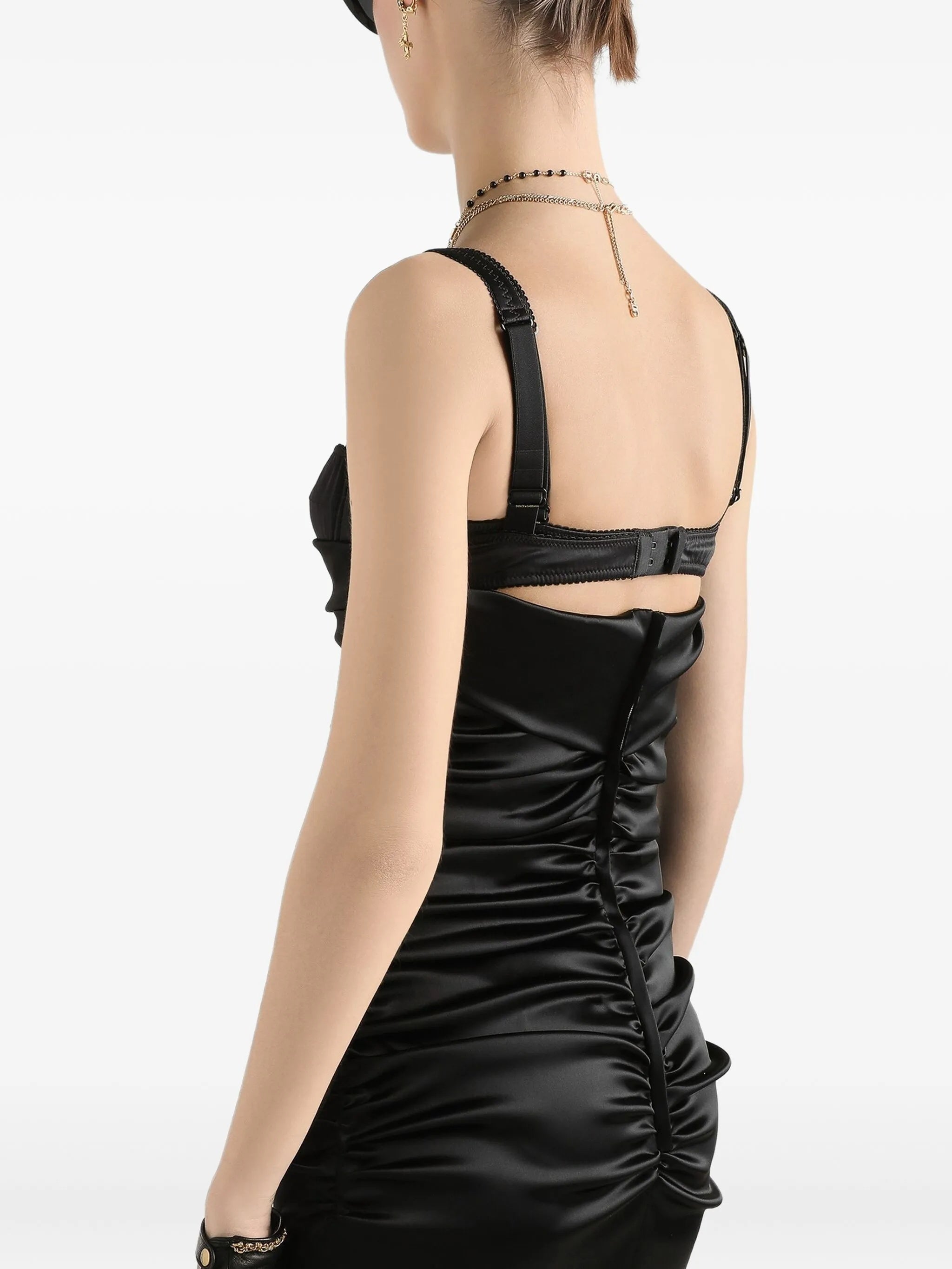 Fitted Black Ruched Cutout Midi Dress