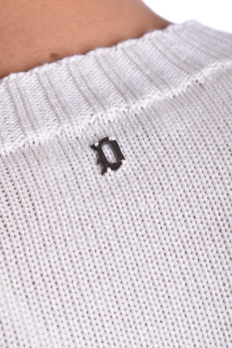 Ribbed White Knitwear With Classic Crew Neck