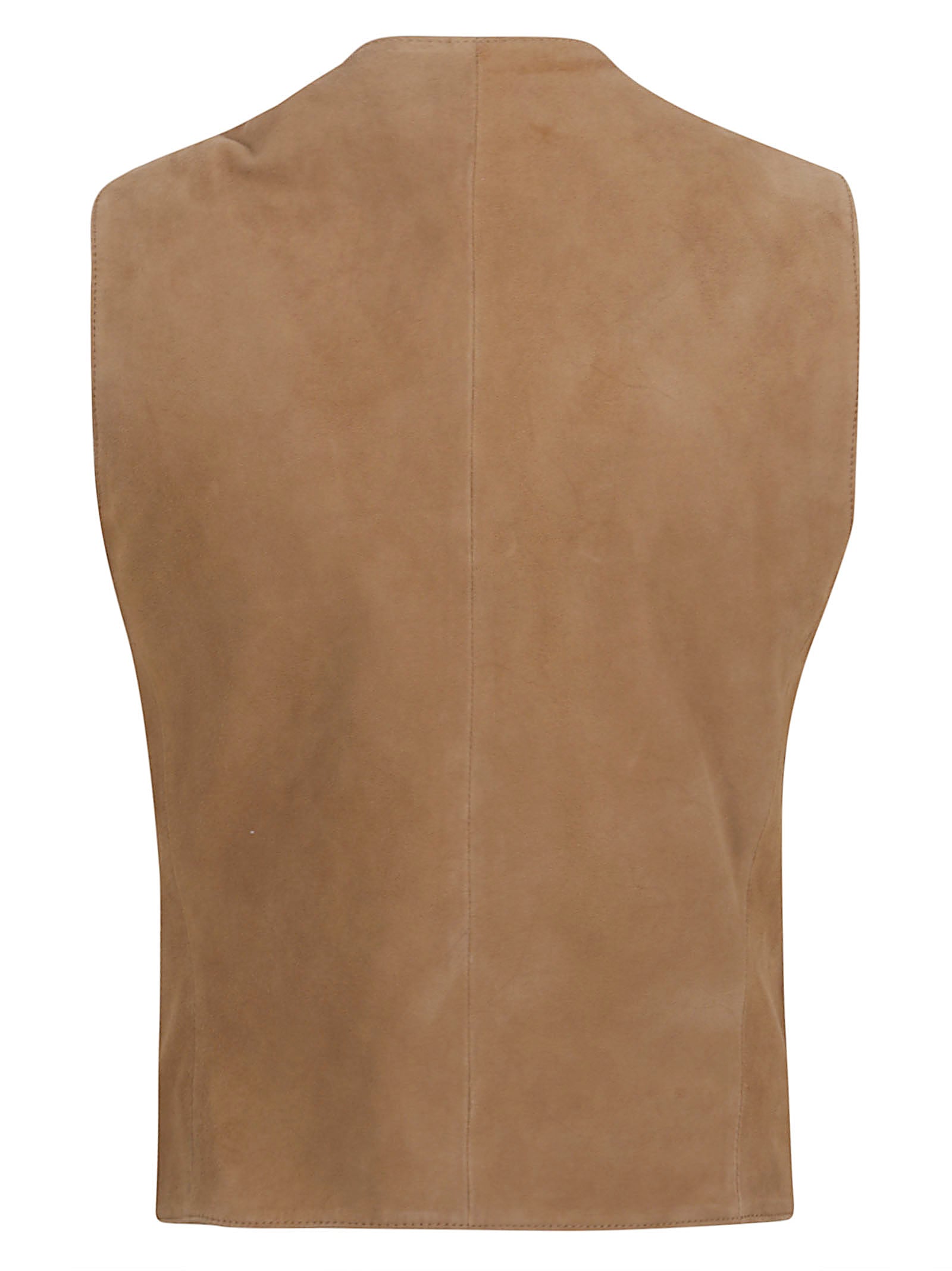 Sleeveless Goat Leather Jacket with Tailored Fit and Front Pockets