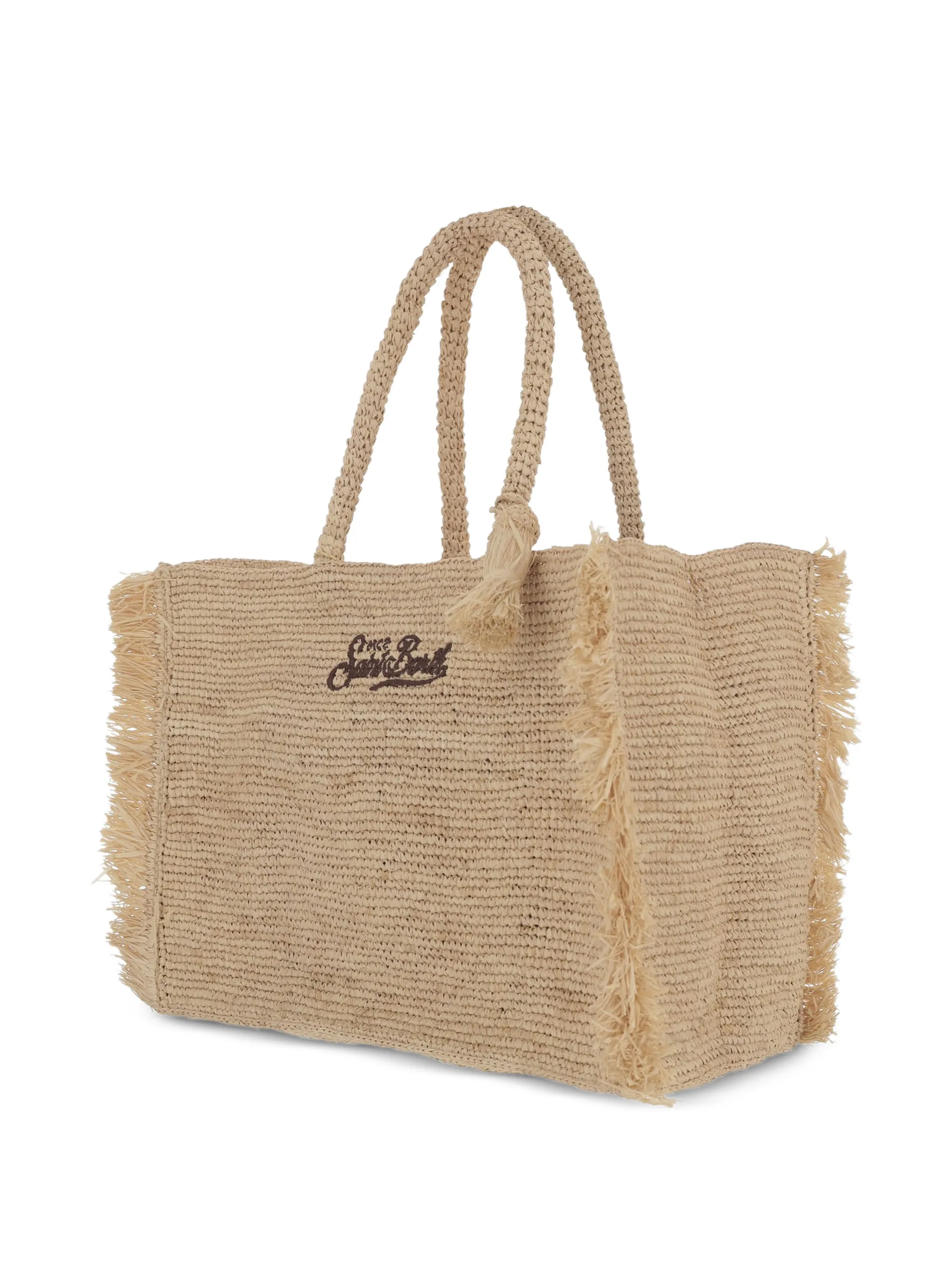 Rectangular Woven Tote Bag with Fringed Edges