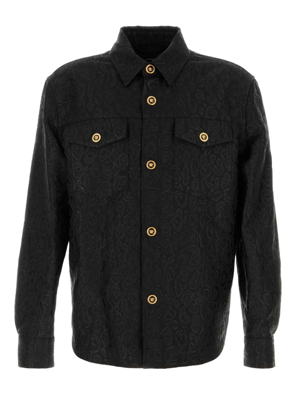 Leopard Jacquard Overshirt In Black Wool Blend