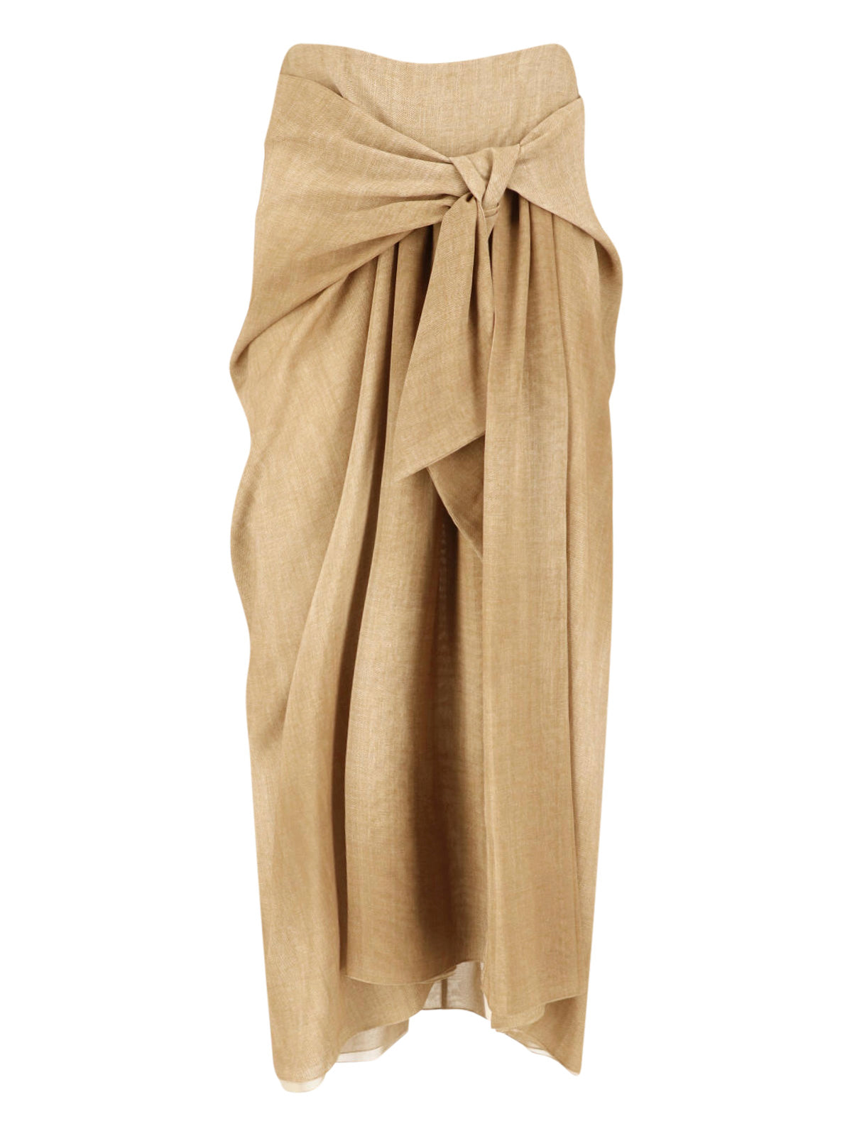 Black Draped Front Knot Midi Skirt