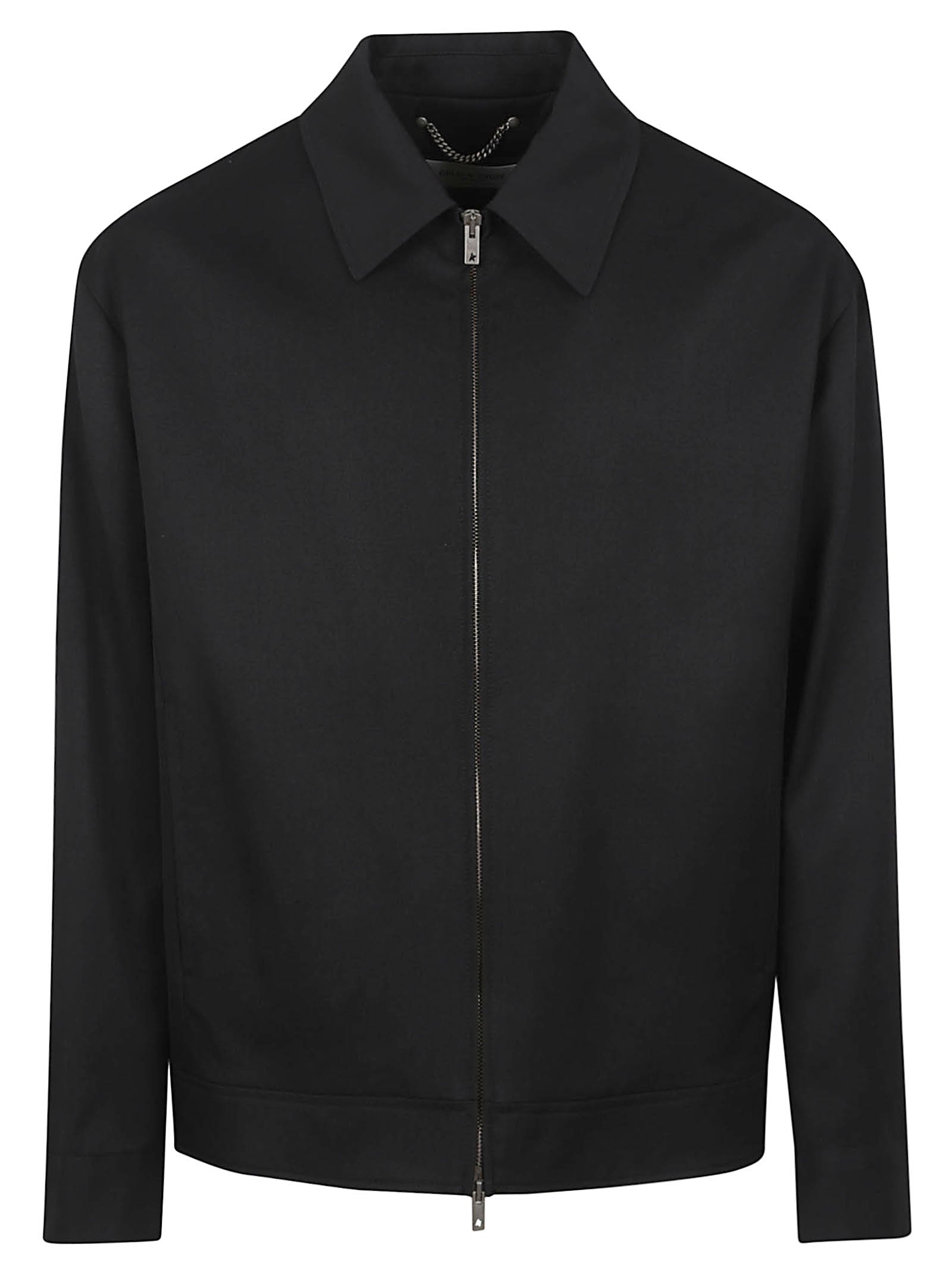 Virgin Wool Twill Jacket with Classic Collar and Double-slider Zip