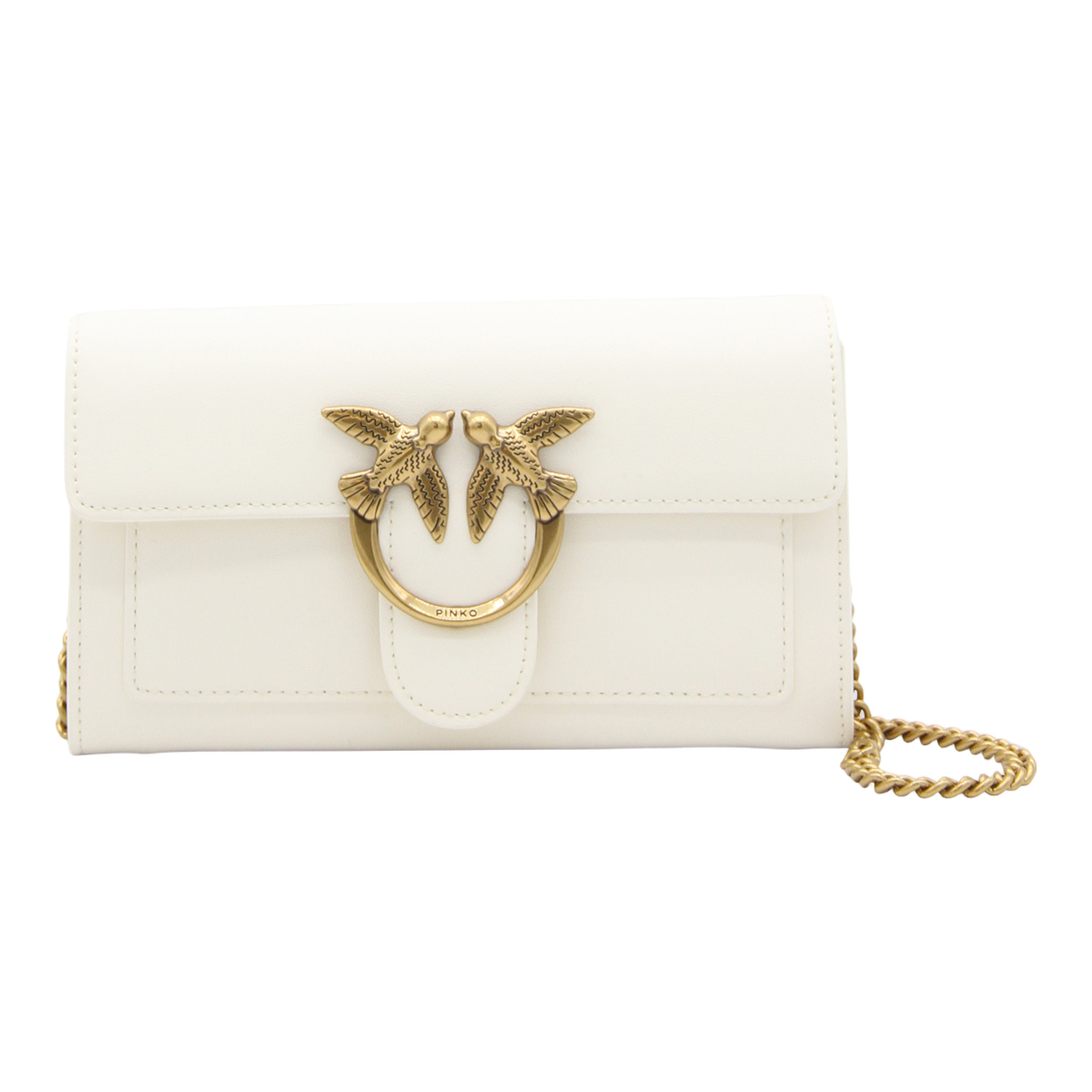 Rectangular Shoulder Bag with Bird Clasp and Gold Chain