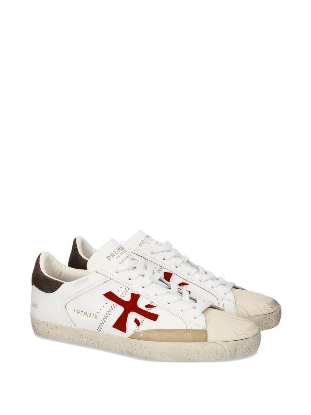 Distressed Leather Lace-Up Sneakers