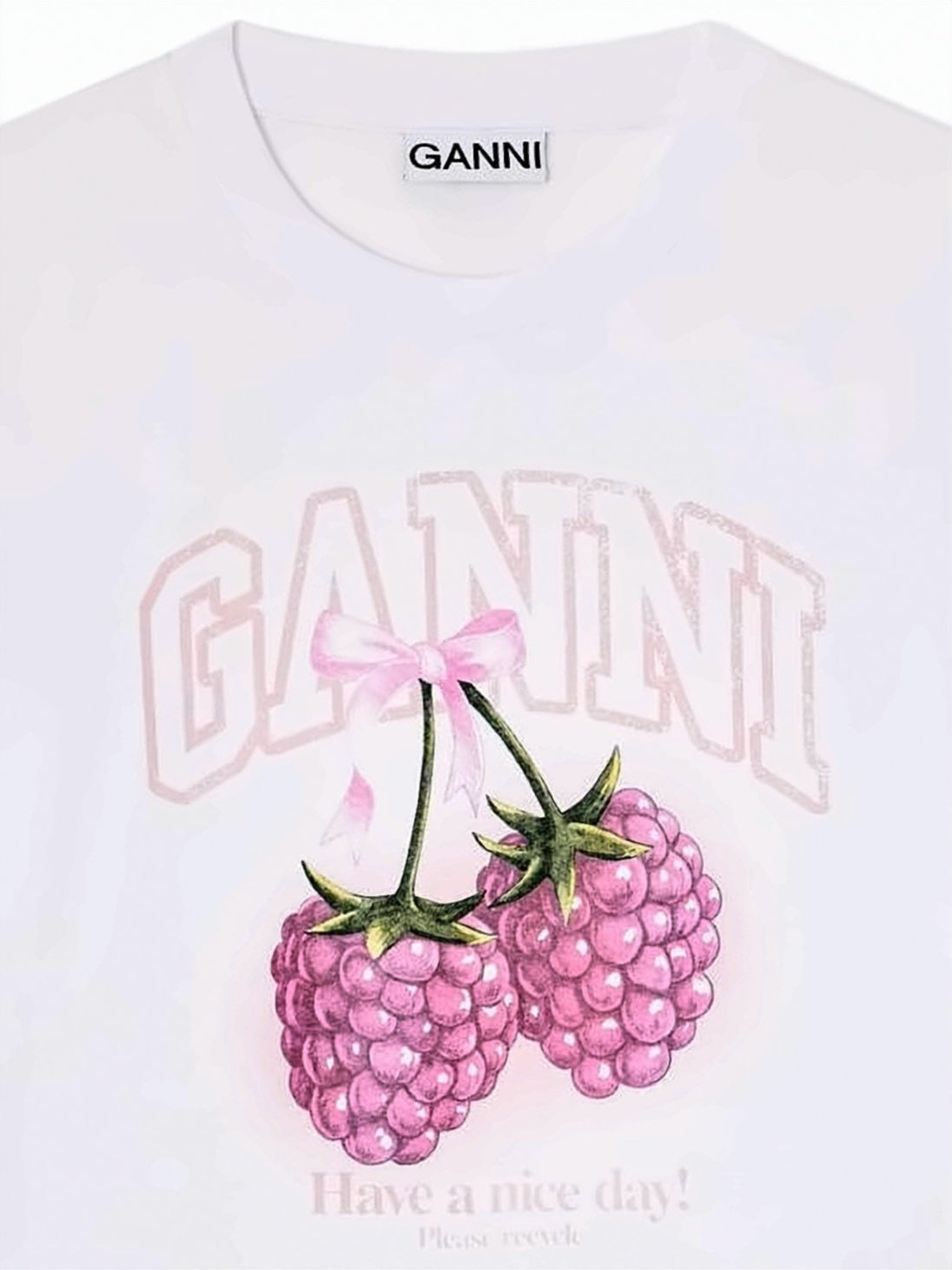 Graphic Print Short-Sleeved T-Shirt with Raspberry Motif