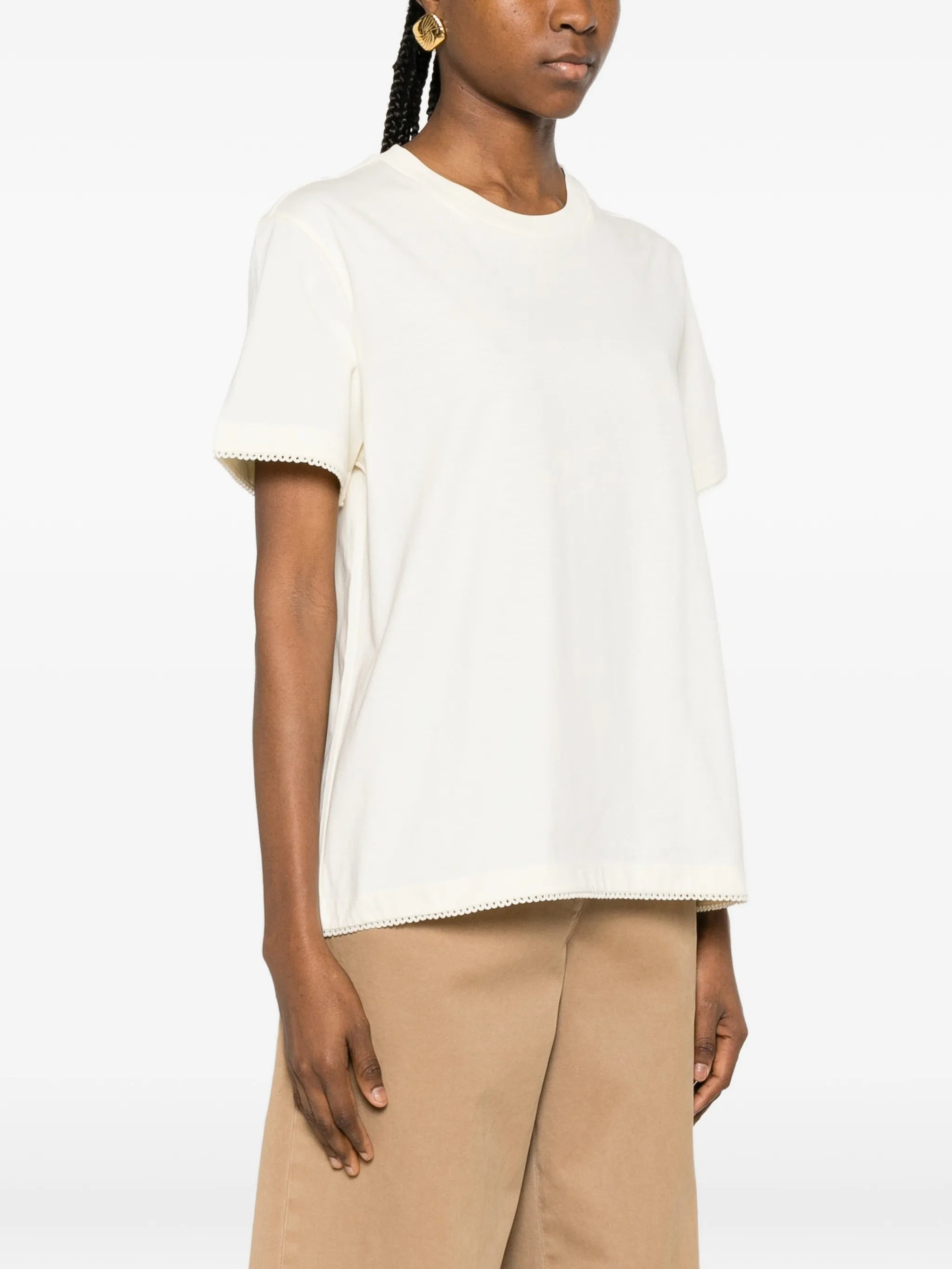 Black Scalloped Edge Short-Sleeved Top