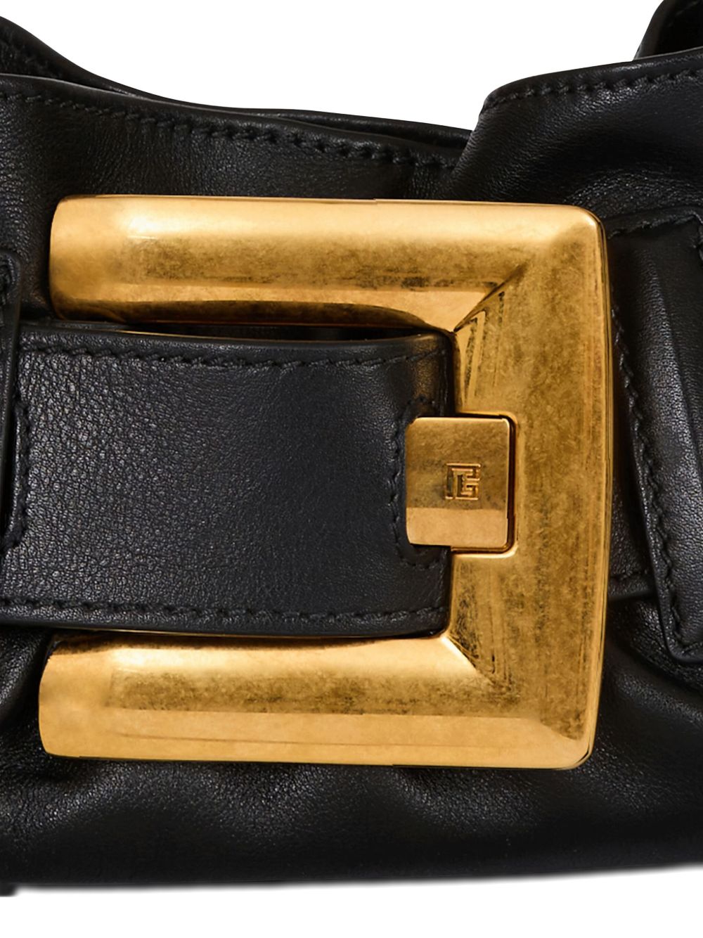 Gathered Black Handbag With Gold Buckle