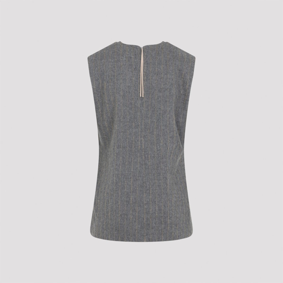Sleeveless Wool Blend Top With Pinstripe Detail