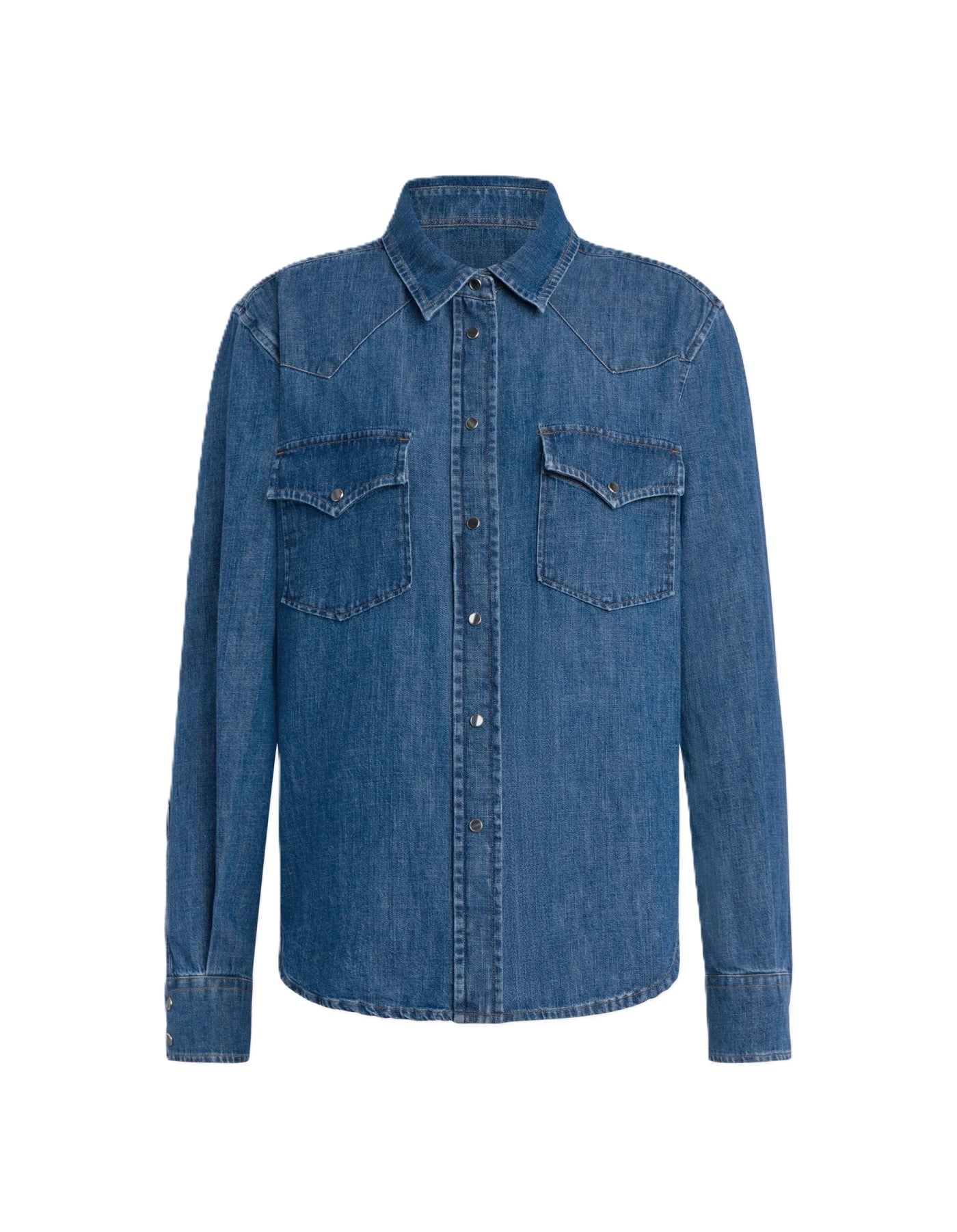 Medium Blue Wash Denim Shirt with Button-Down Front