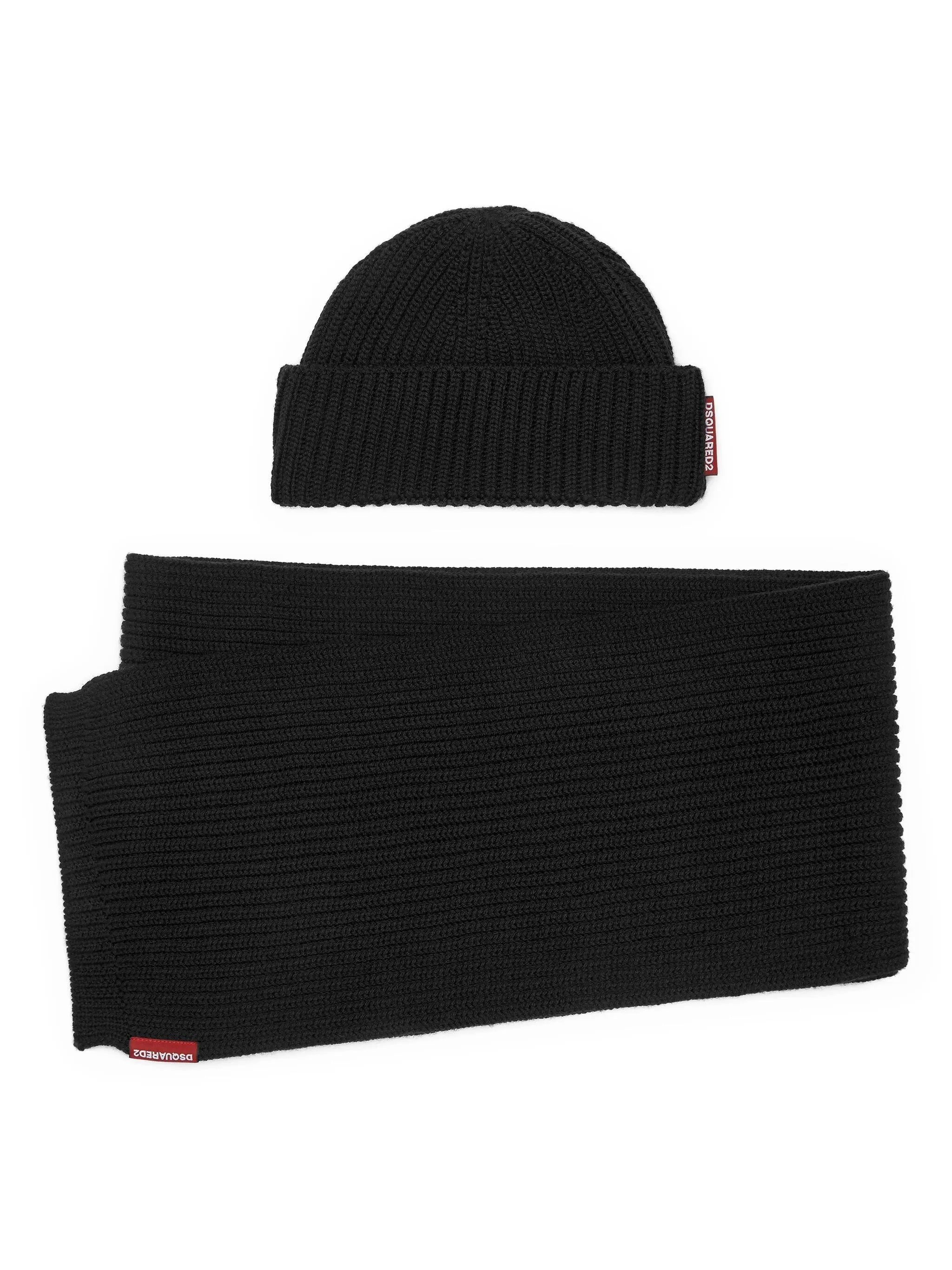 Gift Box Ribbed Black Wool Set