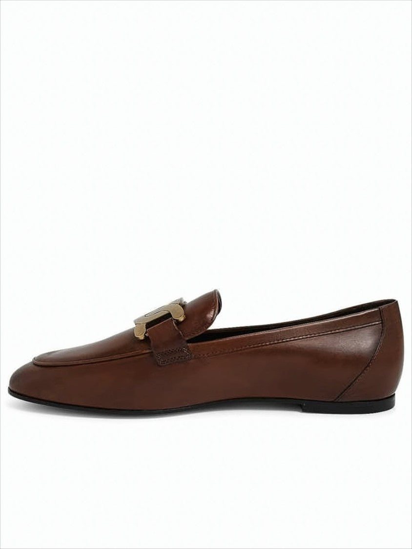 Polished Leather Loafers with Metallic Buckle Detail
