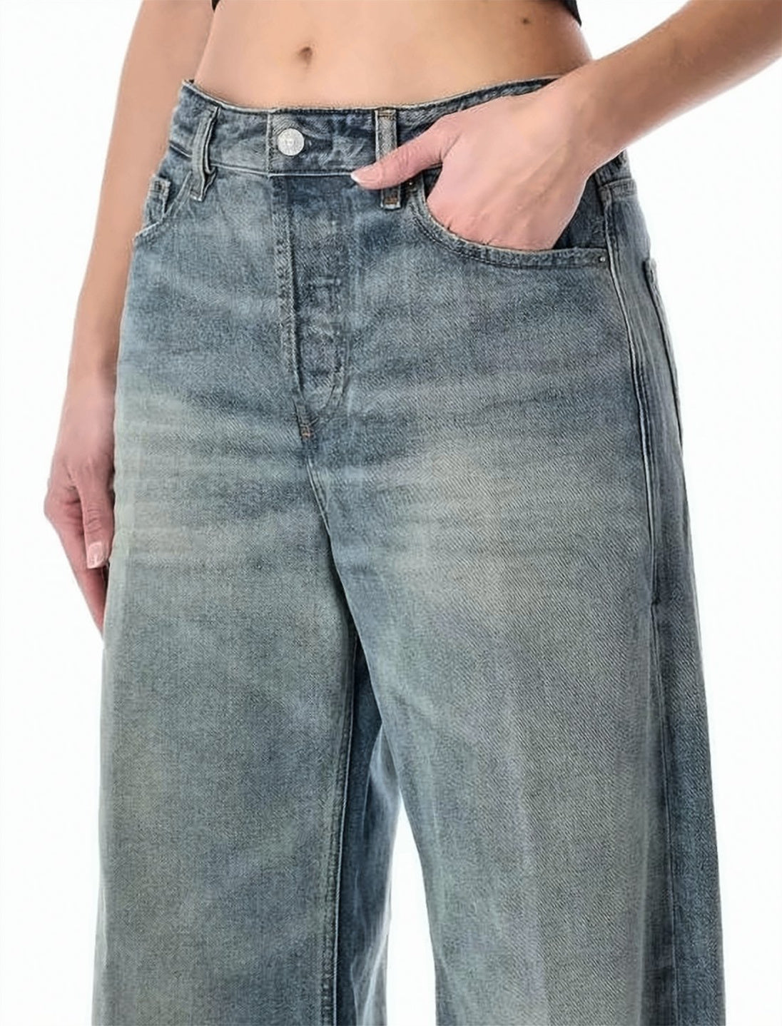 Wide-Leg Denim Shorts with Faded Wash