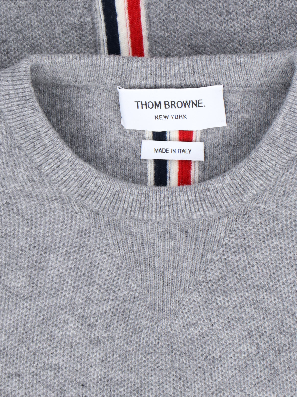 Tricolor Detail Crewneck Sweater – Grey