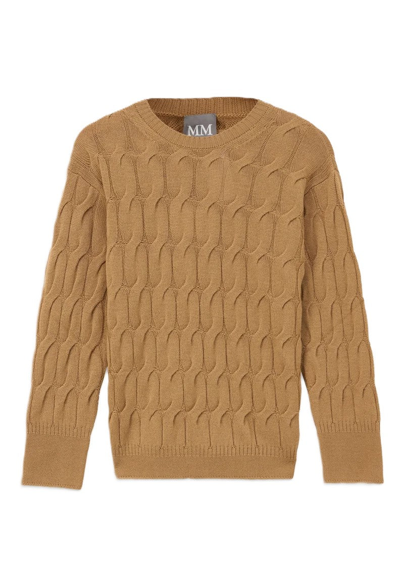 Iconic Cable Knit Sweater In Warm Camel Brown