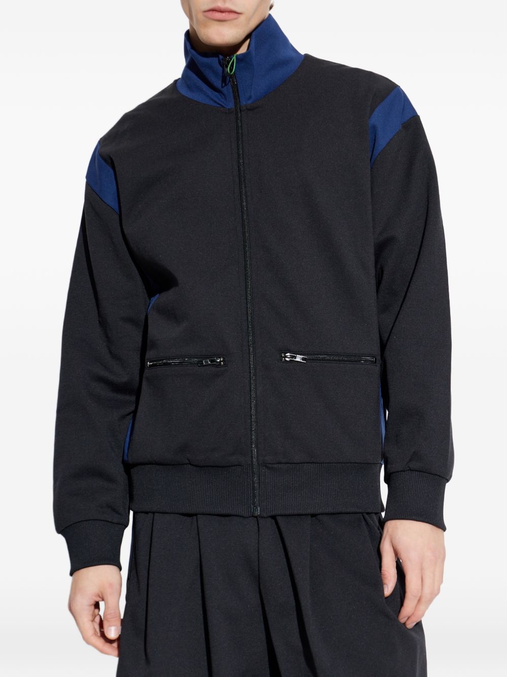 Black Jacket With Contrasting Deep Blue Panels