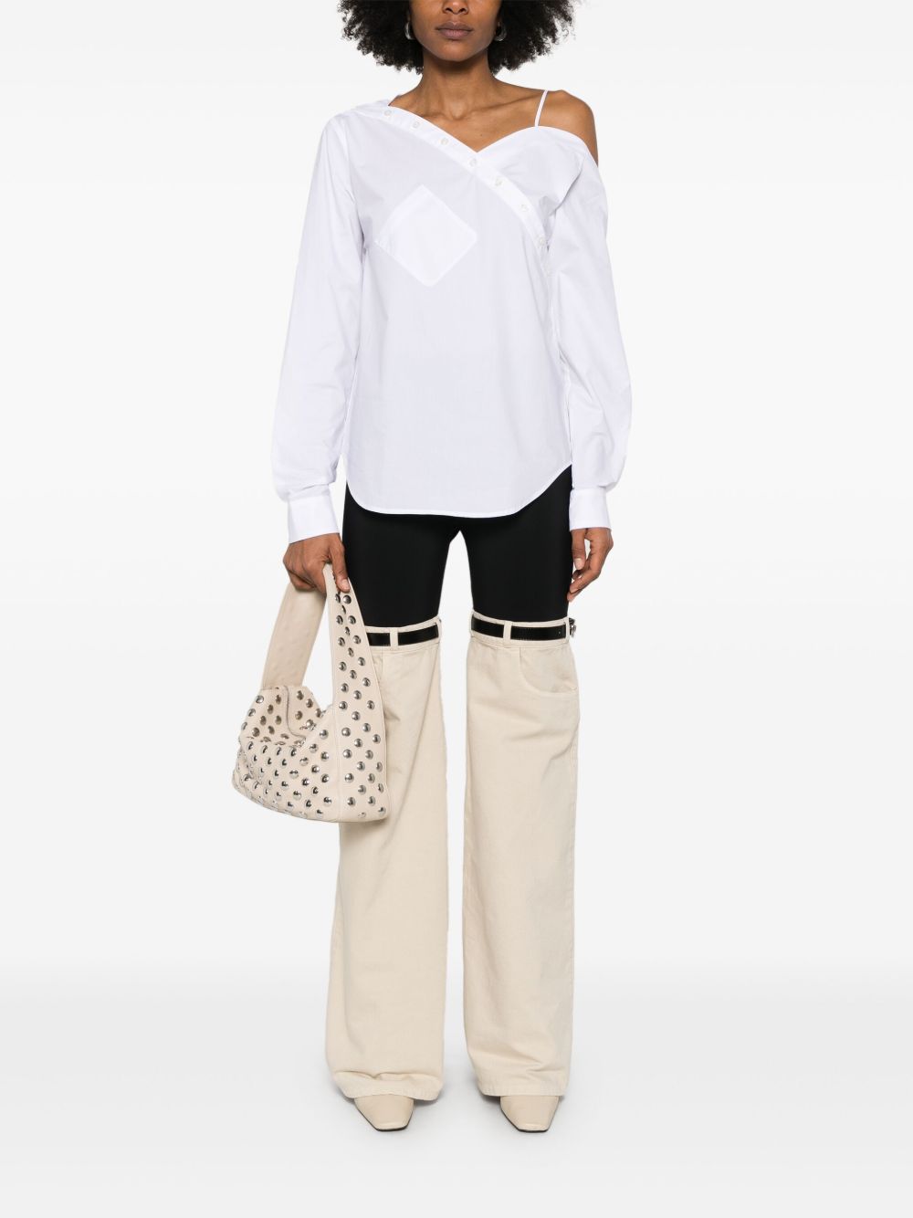 Asymmetrical White Top With Off-Center Button
