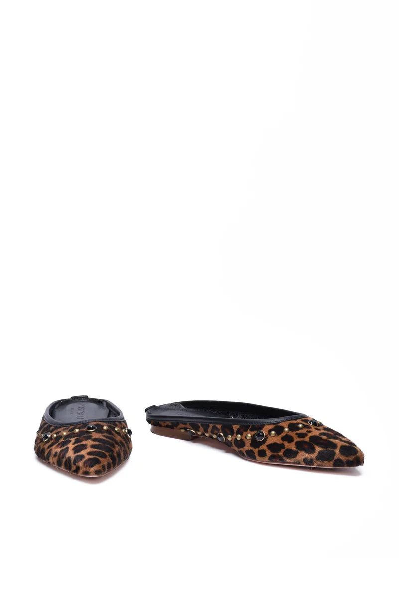 Pony Hair Mule with Studs - Brown/Black