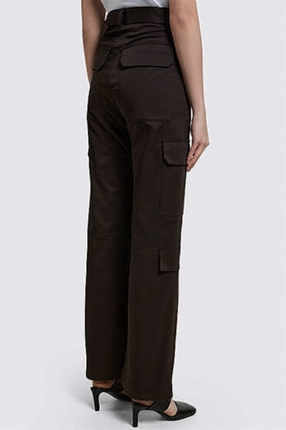 High-Waisted Straight-Leg Pants with Matching Belt and Flap Pockets