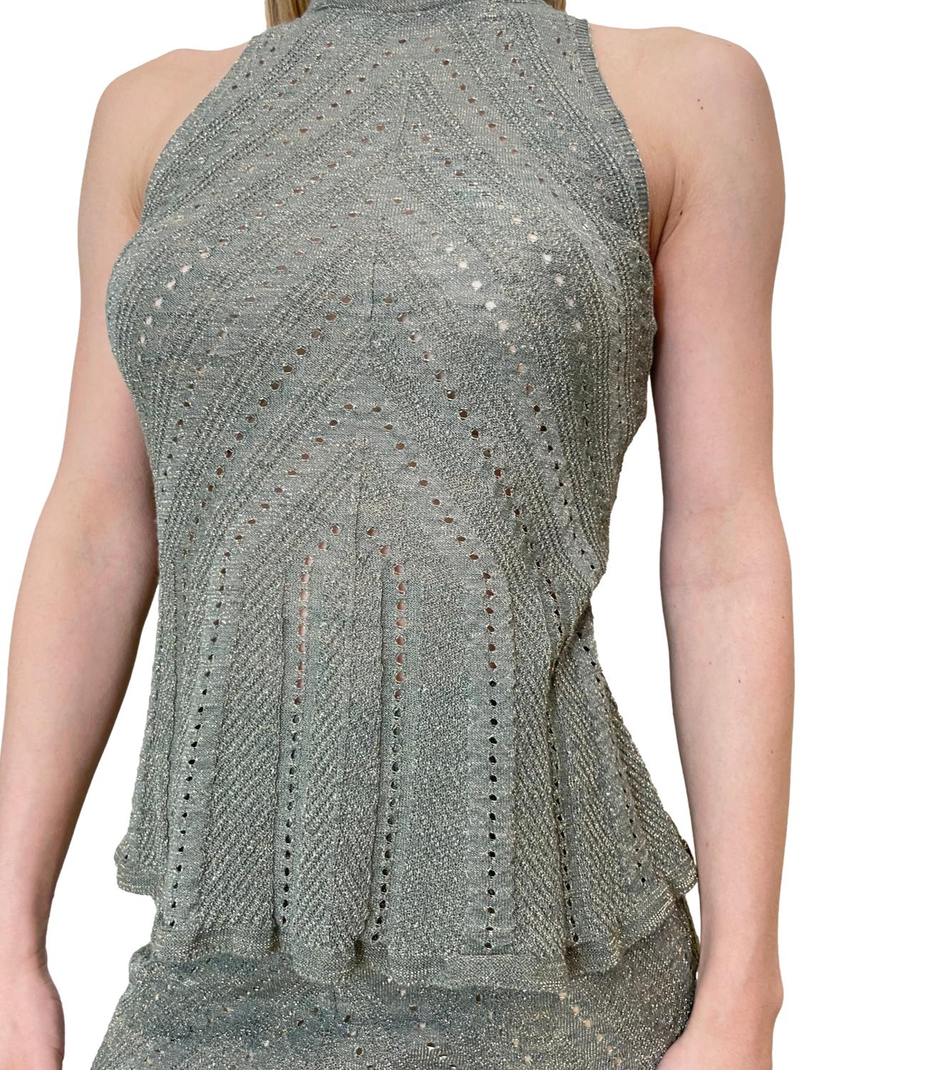Textured Knit Tank Top with High Neckline