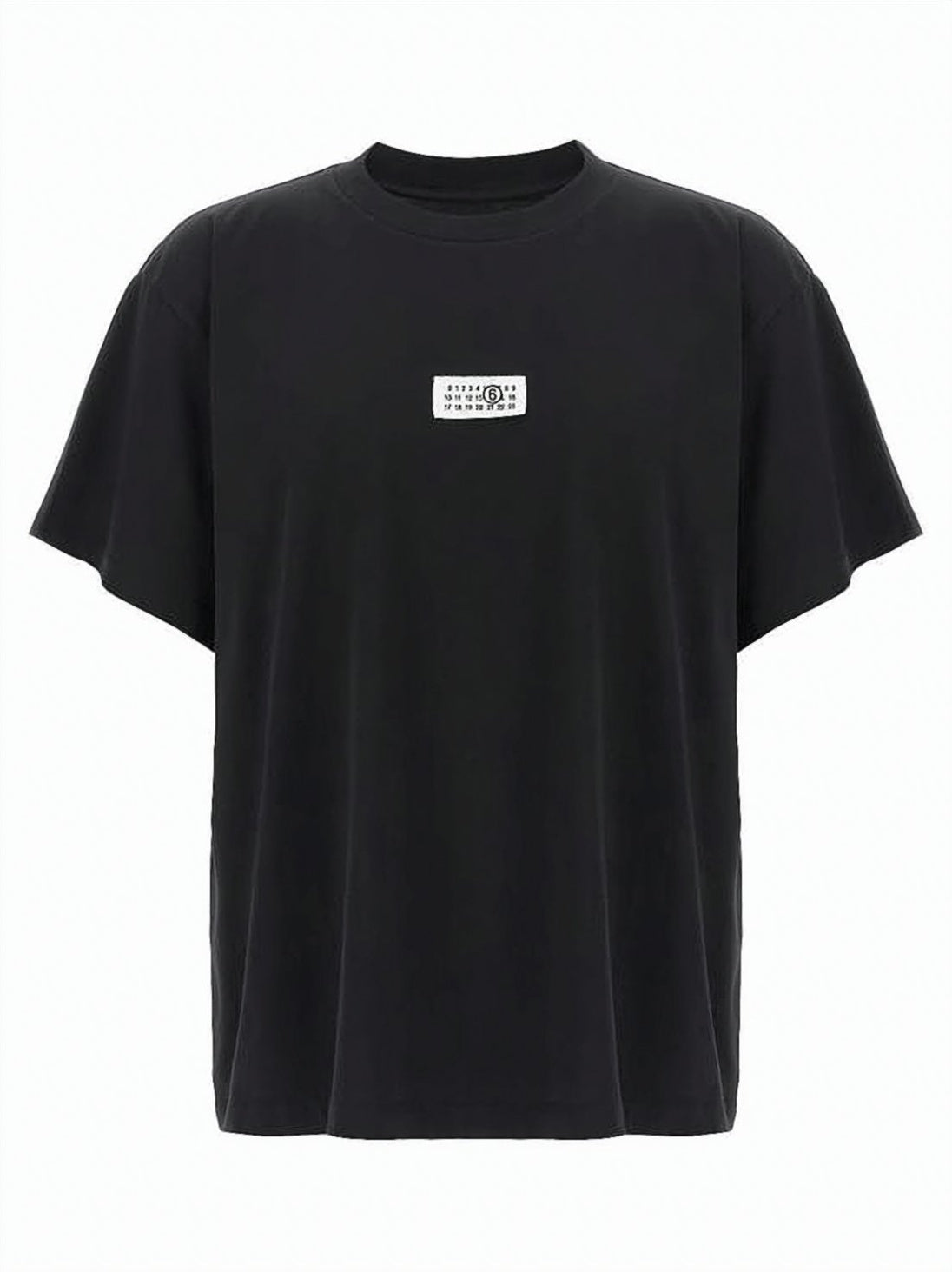Boxy Fit Black Cotton T-Shirt with Label Detail