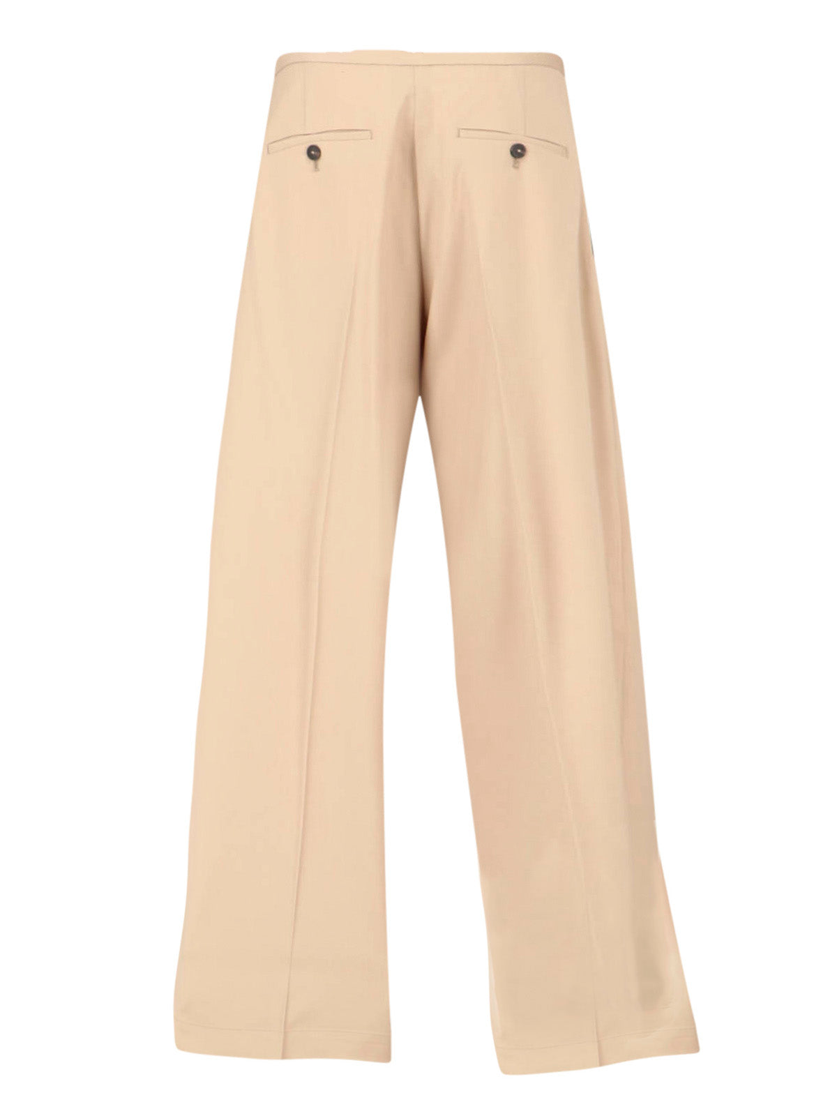 Beige Wide-Leg Virgin Wool Drawstring Trousers