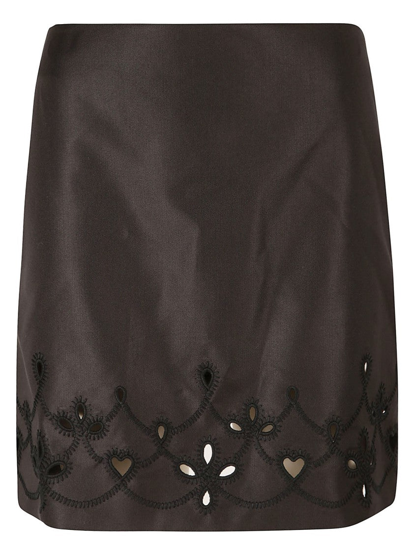 Black Skirt With Embroidered Hem And Cutouts