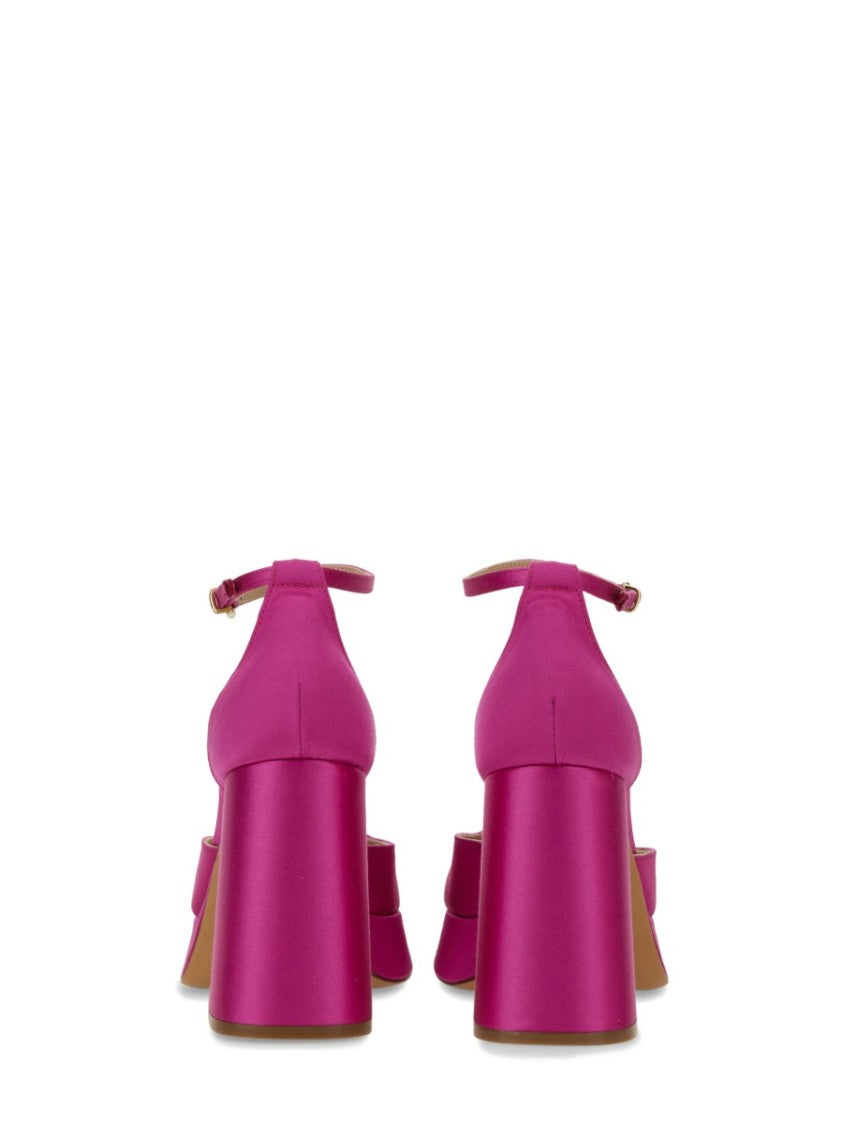 "Nicla" Silk Heels With Ankle Strap And Block Heel