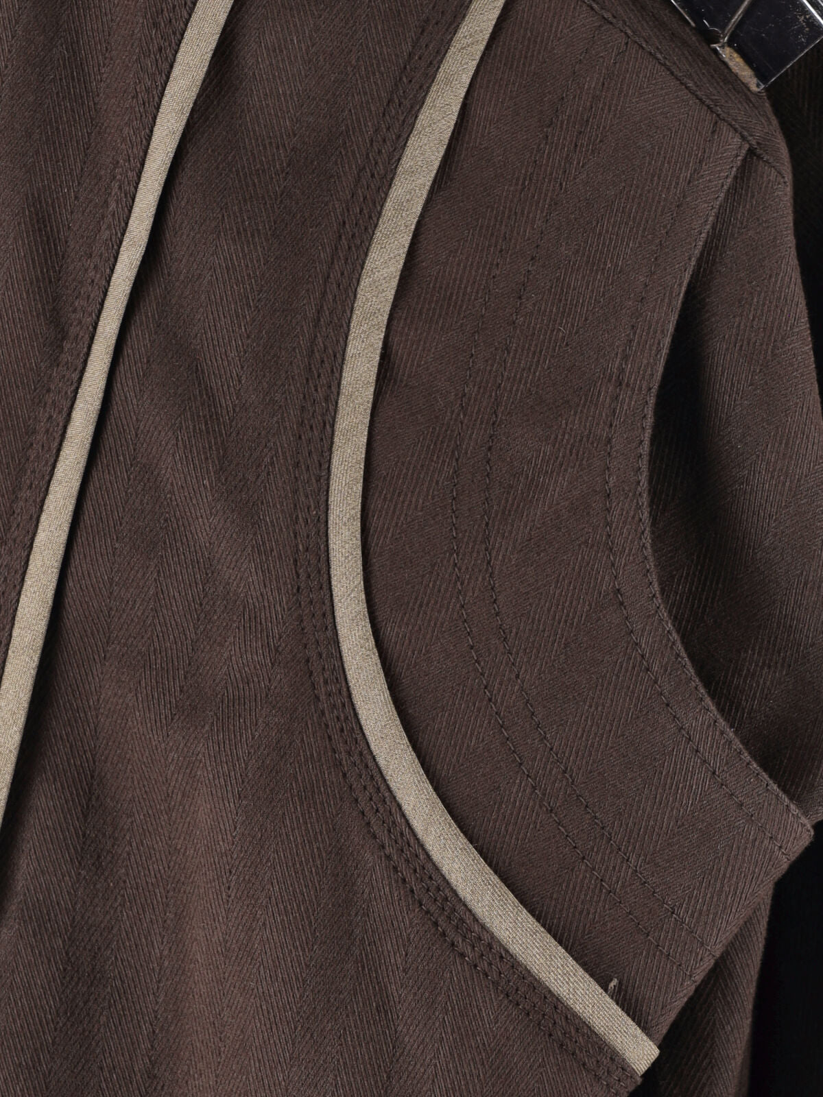 Brown Boxy Piped High-Collar Jacket