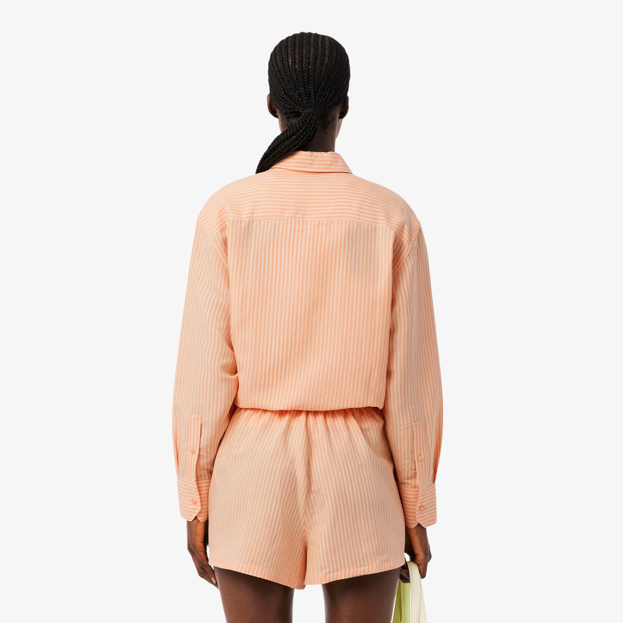 Vertical Stripe Long-Sleeved Shirt with Classic Collar