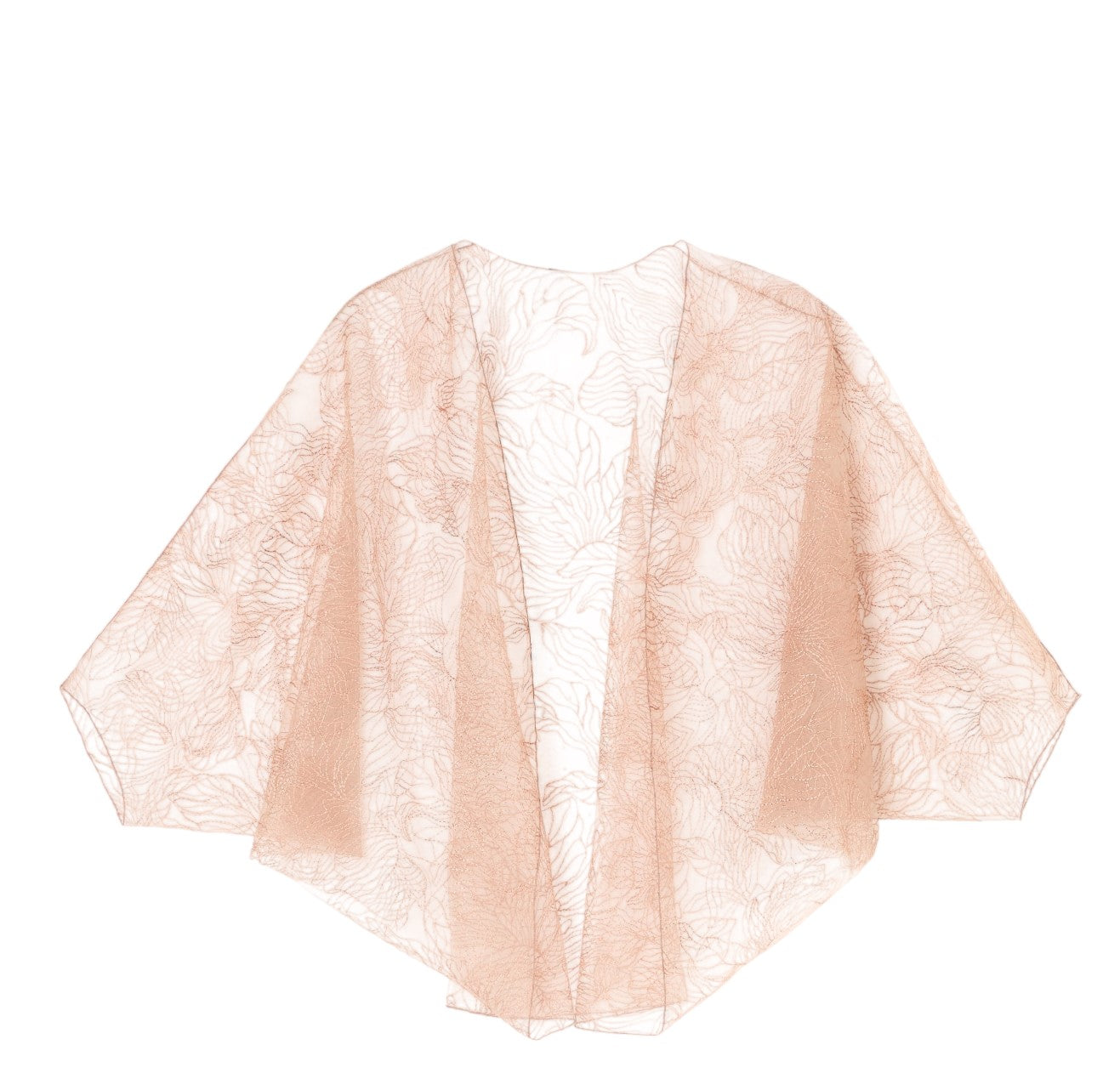 Embroidered Tulle Bat Sleeves Elegant Cape