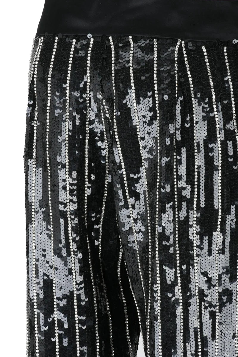 High Waisted Sequin Trousers - Black