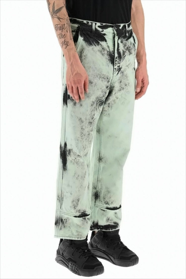 Light Green and Black Acid-Wash Denim Pants