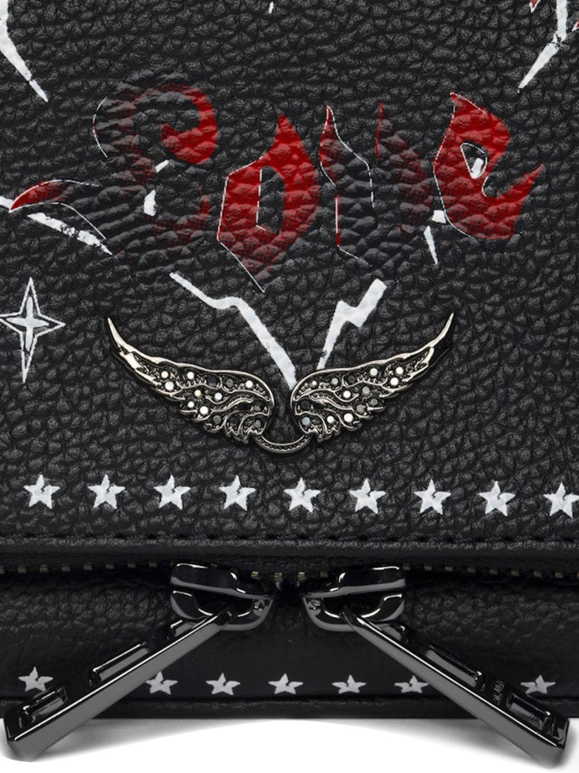 Graffiti-Print Black Leather Crossbody Bag