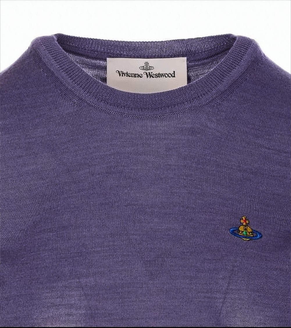 Short-Sleeve Wool-Silk Blend Top with Round Neckline