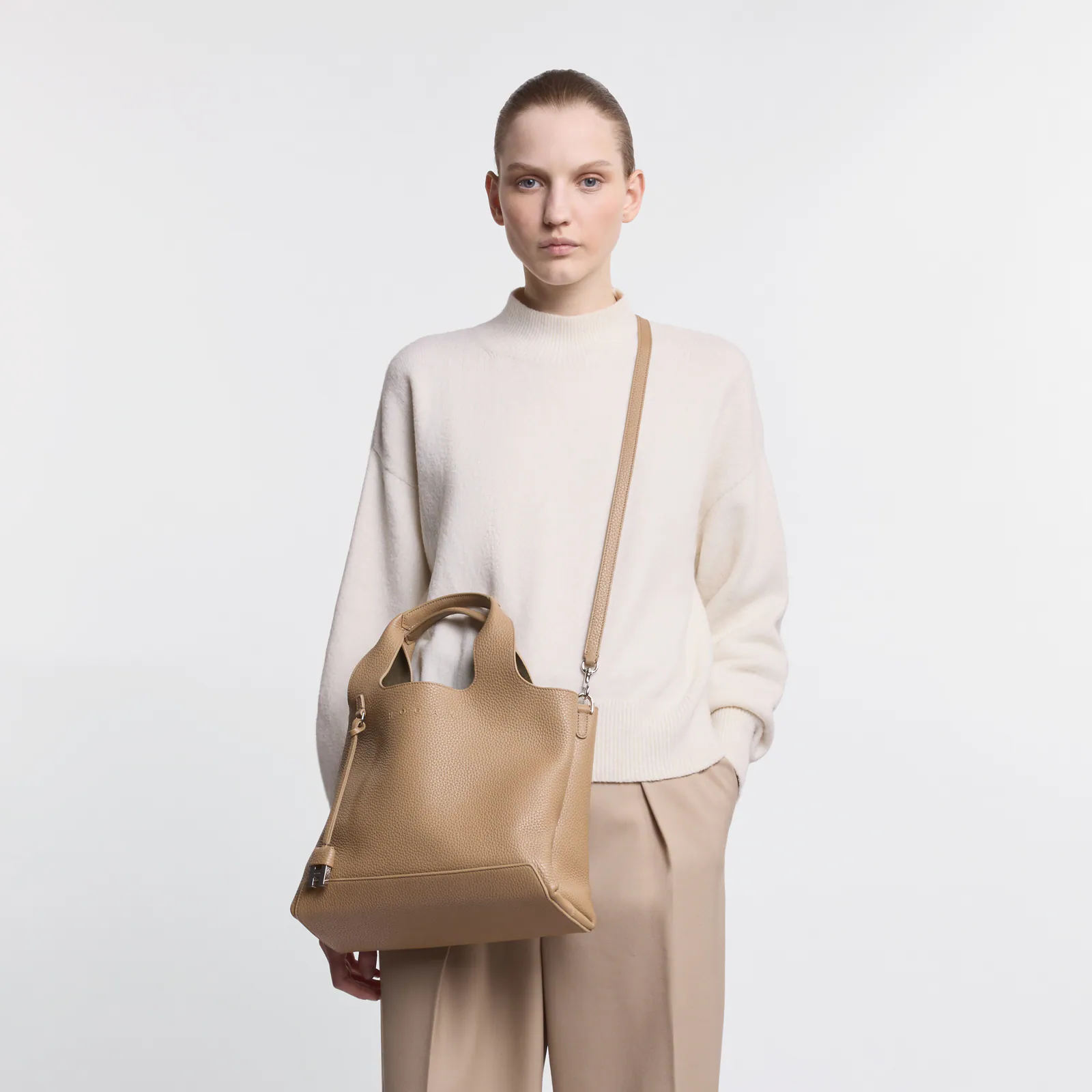 Structured Medium Biscuit Leather Shopping Bag