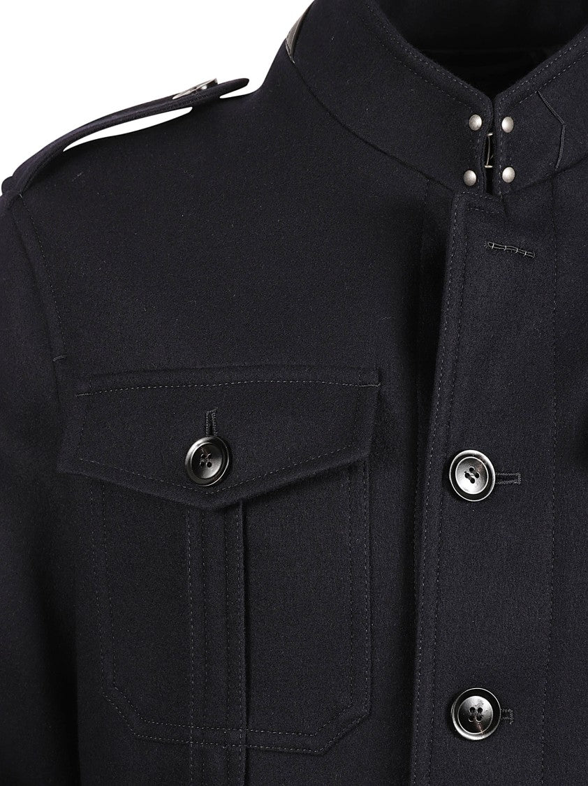 Structured High Collar Coat With Epaulets