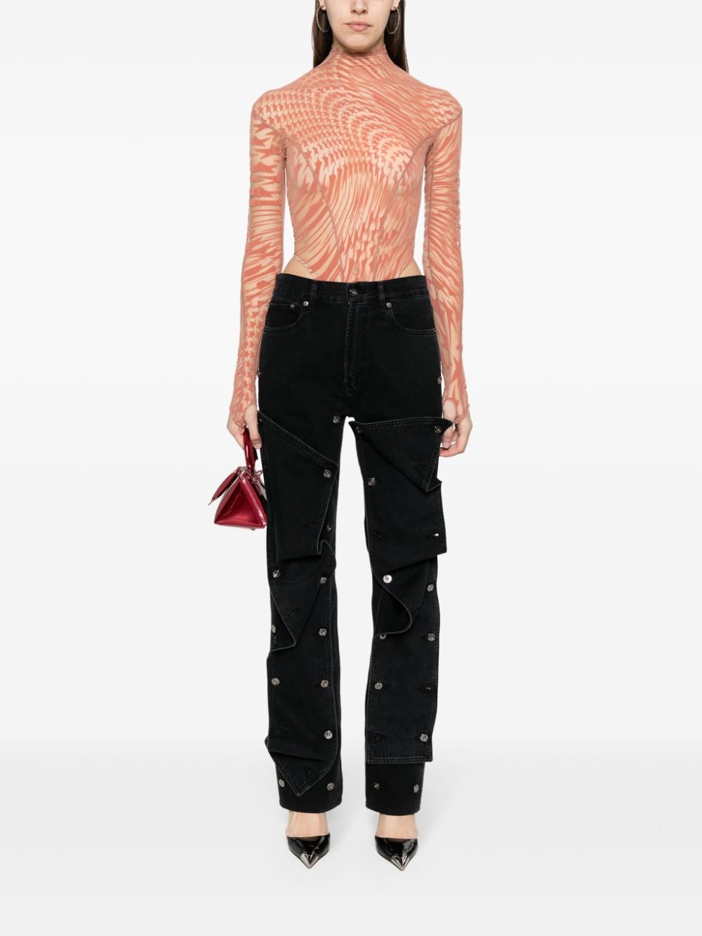 Peach Pink Stretch Mesh Top