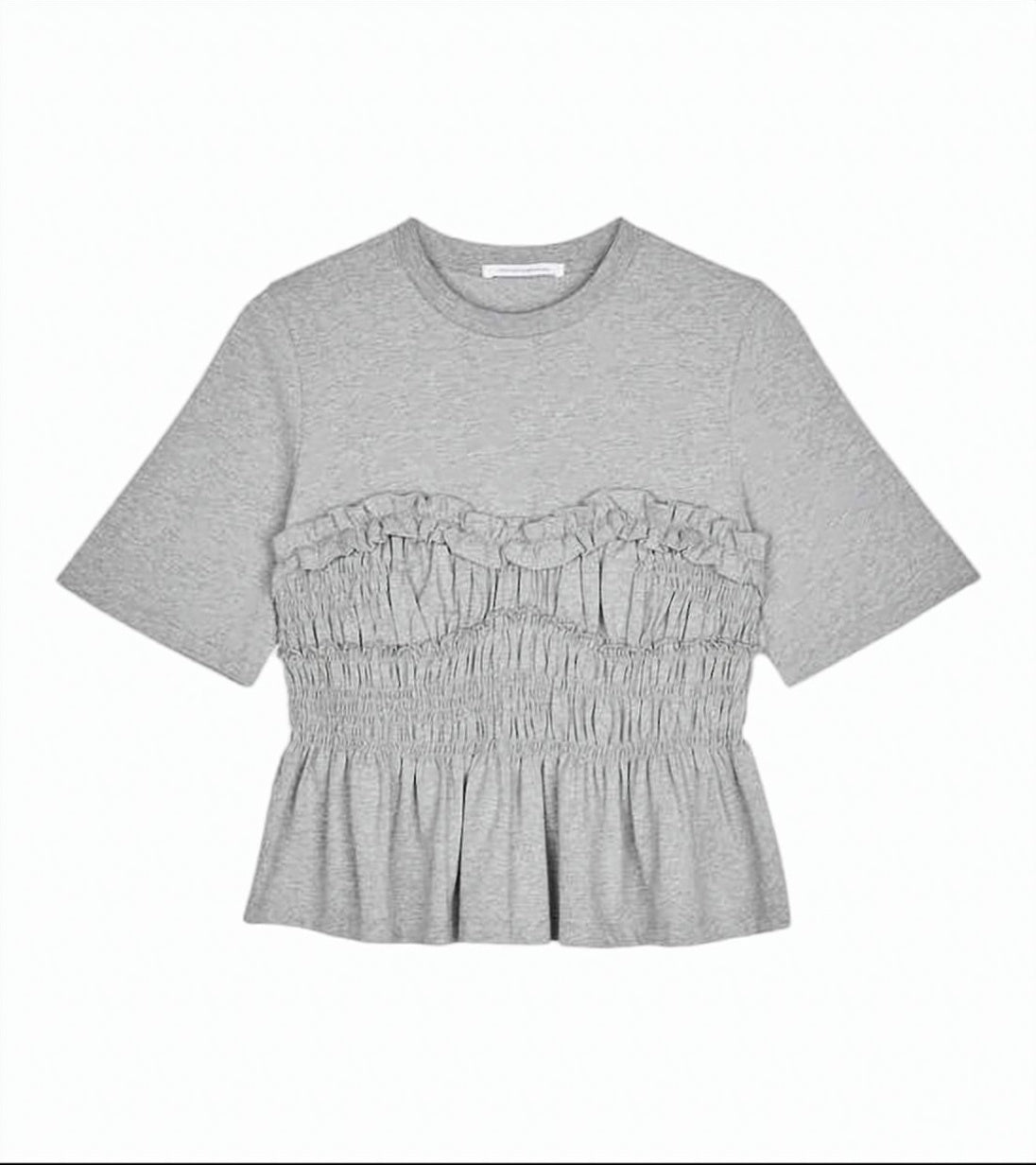 Short-Sleeved Fitted Top with Ruffle