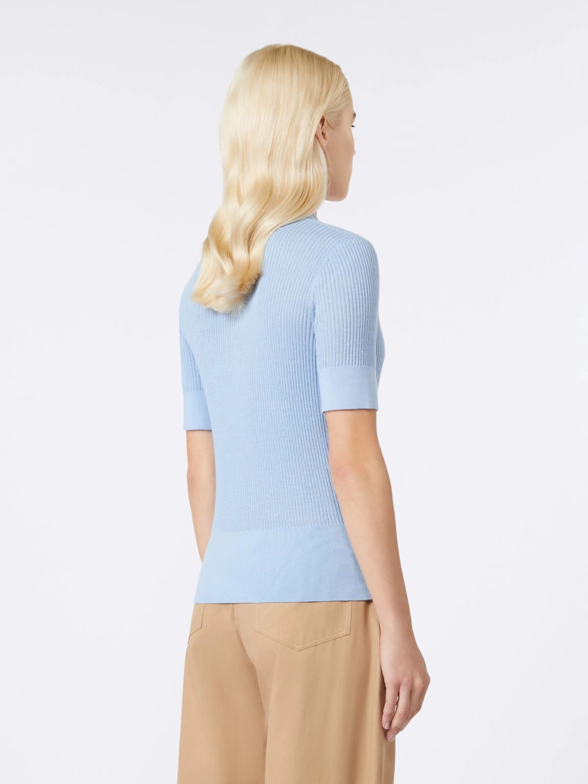 Ribbed Knit Top With Soft Collar