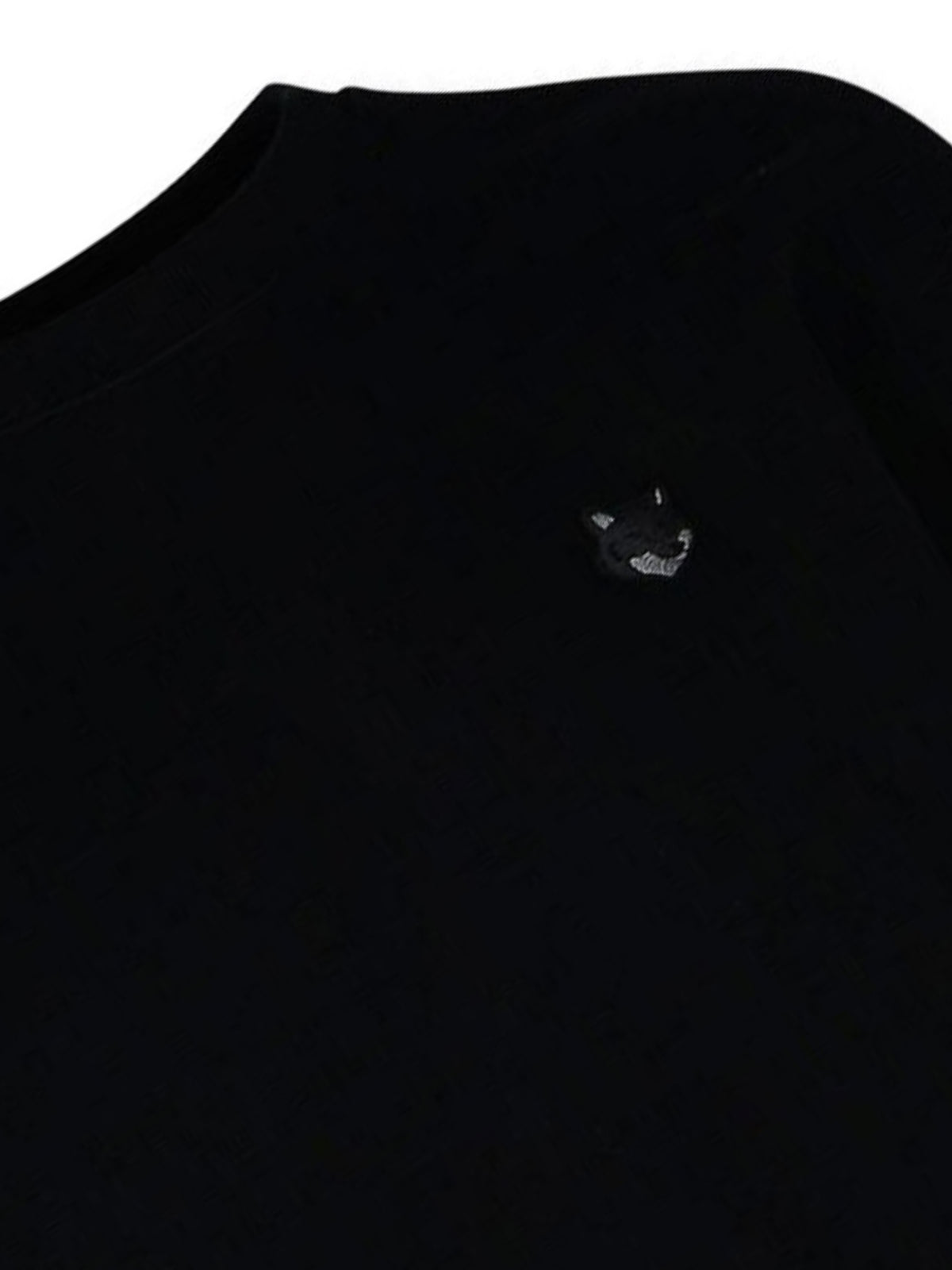 Long Sleeve Black Crewneck Sweatshirt With Embroidered Fox Emblem
