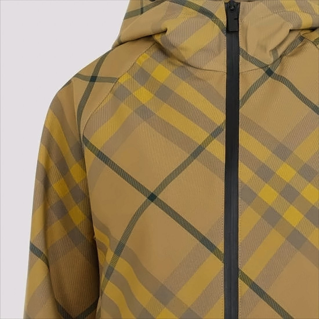 Cropped Plaid Jacket With Hood And Zipper Closure