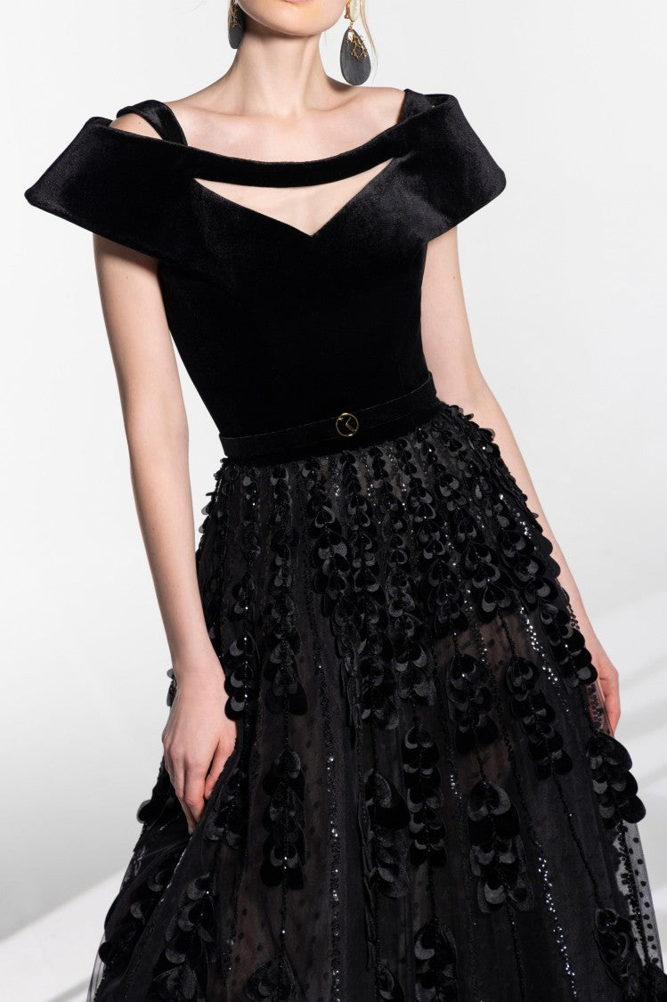 Beaded Tulle Skirt With Velvet Bodysuit